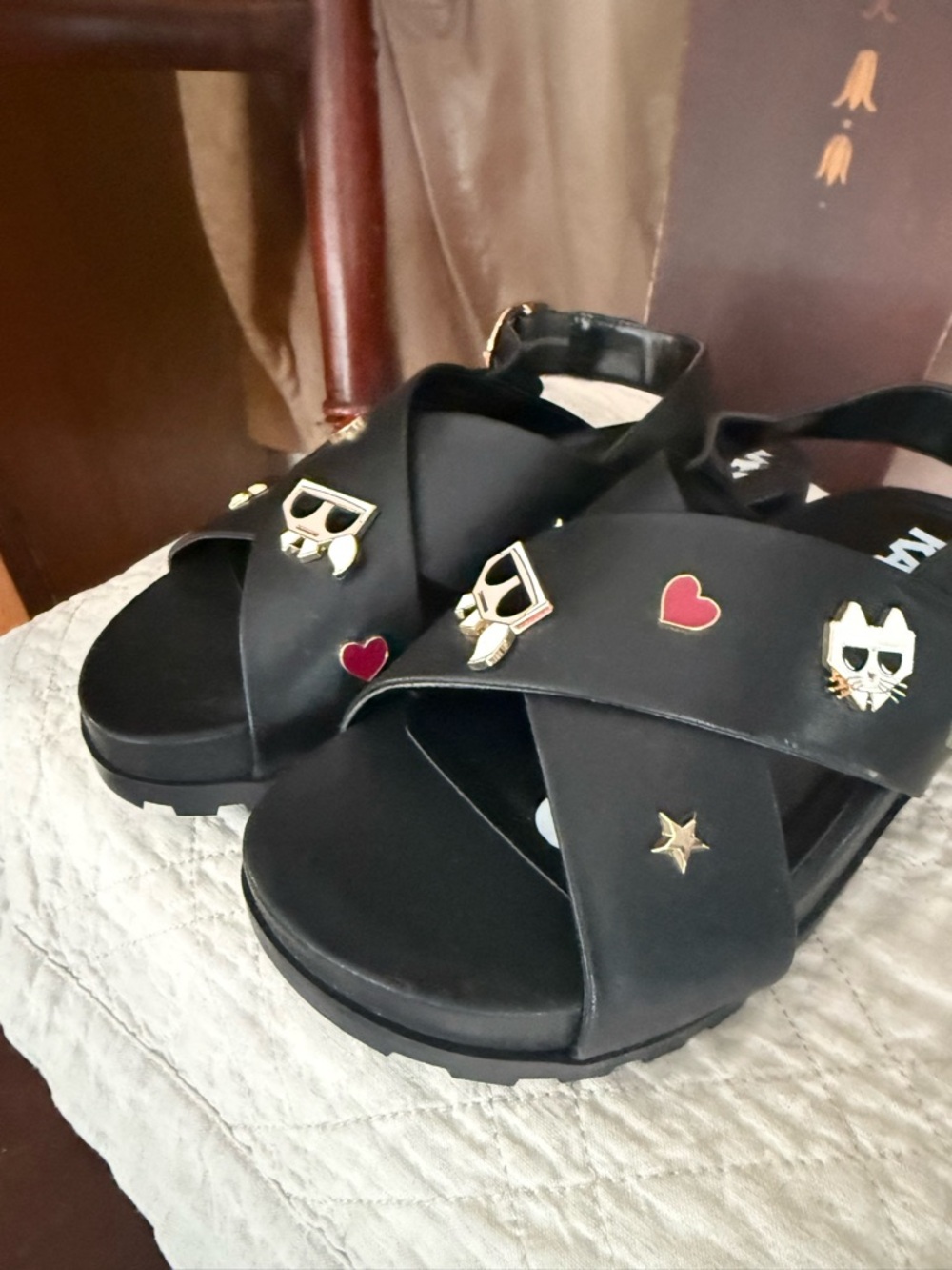 Karl Lagerfeld  Sandals with Enamel Cat & Heart Charms (also a matching purse)